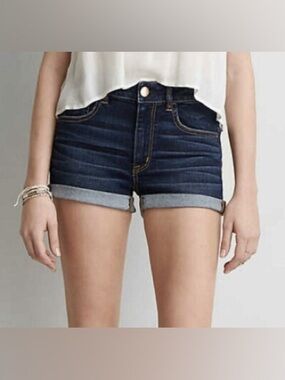 American Eagle Outfitters Dark Blue Rolled Cuff Denim Shorts